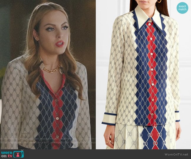 Printed Washed-Silk Shirt by Gucci worn by Fallon Carrington (Elizabeth Gillies) on Dynasty