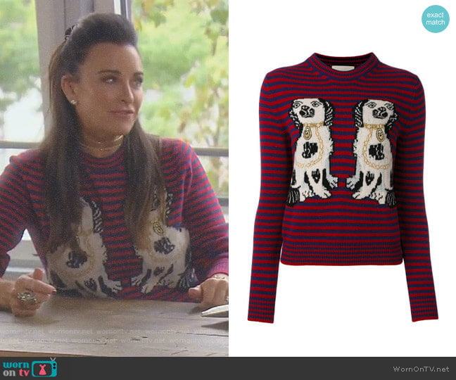 Dog Patch Stripe Top by Gucci worn by Kyle Richards on The Real Housewives of Beverly Hills