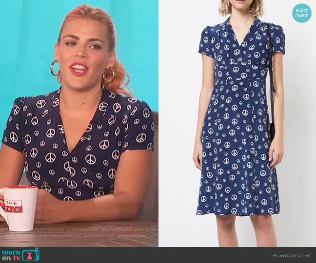 Navy Peace Sign Morgan Dress by Harley Viera Newton worn by Busy Phillips on The Talk