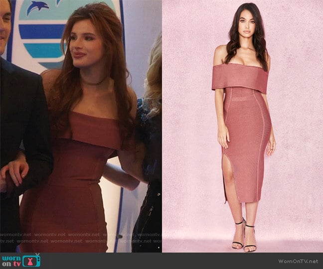 'Danae' Vintage Rose Off The Shoulder Dress by House of CB worn by Paige Townsen (Bella Thorne) on Famous in Love