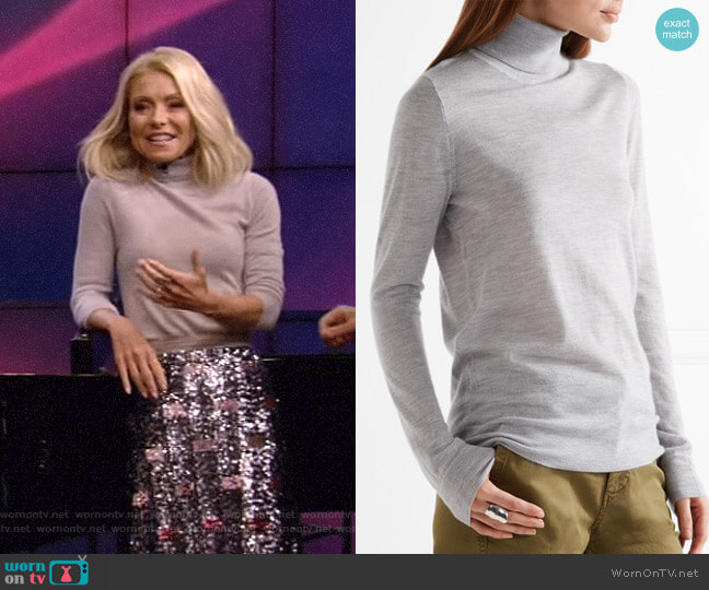 WornOnTV: Kelly’s grey turtleneck sweater and sequin skirt on Live with ...