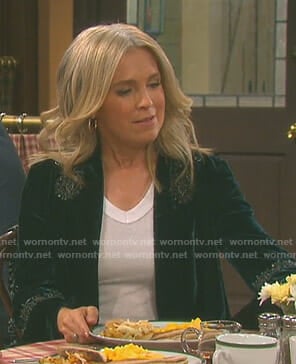 Jennifer’s green embellished velvet jacket on Days of our Lives