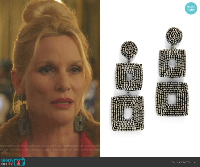 Double Square Earrings by Kenneth Jay Lane worn by Alexis Carrington (Elaine Hendrix) on Dynasty