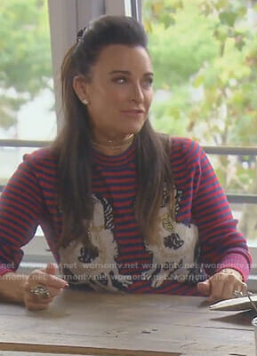 Kyle’s striped dog patch sweater on The Real Housewives of Beverly Hills