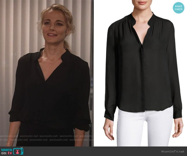 Bianca Buttoned Silk Blouse by L'Agence worn by Lizzie Needham (Bojana Novakovic) on Instinct