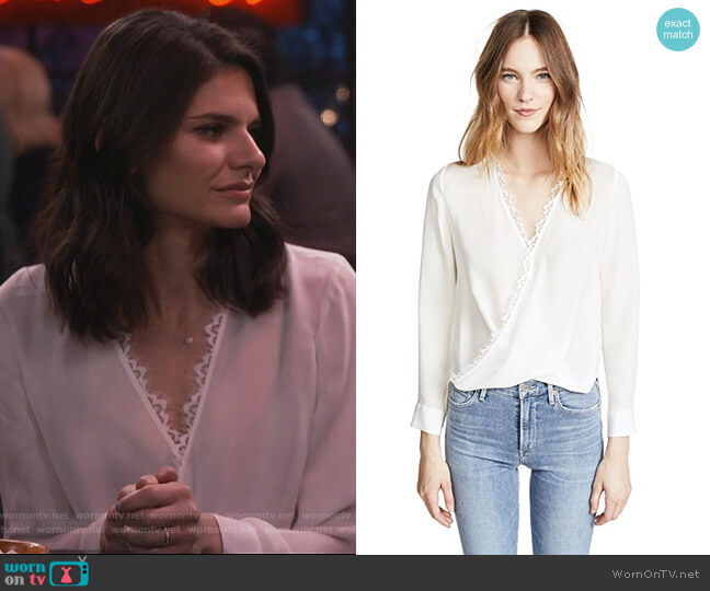 Rosario Lace Trimmed Silk Top by L'Agence worn by Leslie Curry (Lindsey Kraft) on Living Biblically