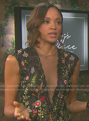 Lani’s black floral embroidered dress on Days of our Lives