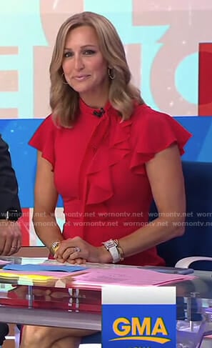 Lara’s red ruffled tie neck dress on Good Morning America