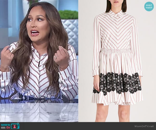 Striped flared lace detail dress by Maje worn by Adrienne Houghton on The Real