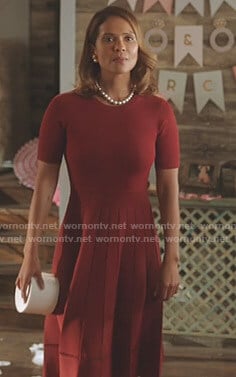 Maze’s red short sleeve dress on Lucifer