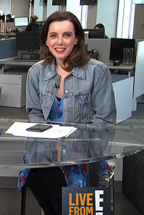 Melanie’s blue floral v-neck dress on Live from E!