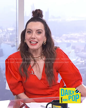 Melanie’s red wrap blouse on E! News Daily Pop