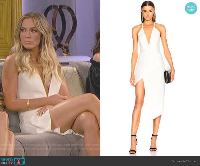 Asymmetrical Plunge Dress by Michelle Mason worn by Teddi Mellencamp Arroyave on The Real Housewives of Beverly Hills