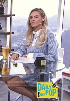 Morgan's blue striped overlay dress on E! News Daily Pop