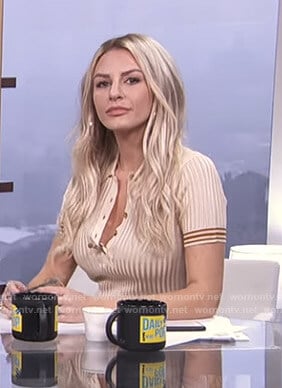 Morgan’s beige ribbed polo shirt on E! News Daily Pop