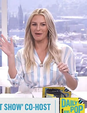 Morgan’s blue and white striped blouse on E! News Daily Pop