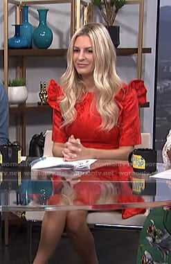 Morgan’s red floral ruffled dress on E! News Daily Pop