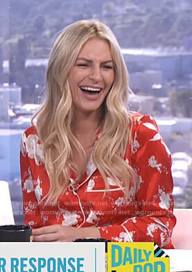 Morgan’s red floral pajama shirt on E! News Daily Pop