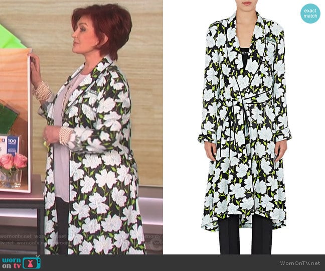 Floral Satin Robe Coat by Off White c/o Virgil Abloh worn by Sharon Osbourne on The Talk