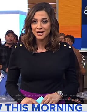 Paula’s black sweater with shoulder buttons on Good Morning America