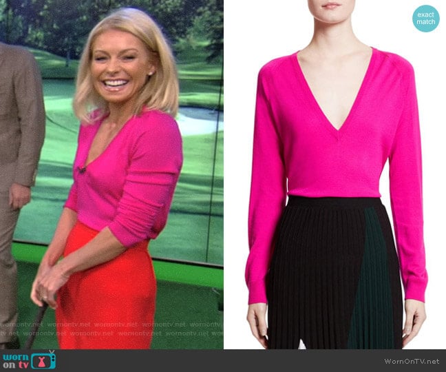 Plunging V-Neck Merino Wool Sweater by Proenza Schouler worn by Kelly Ripa  on Live with Kelly & Ryan