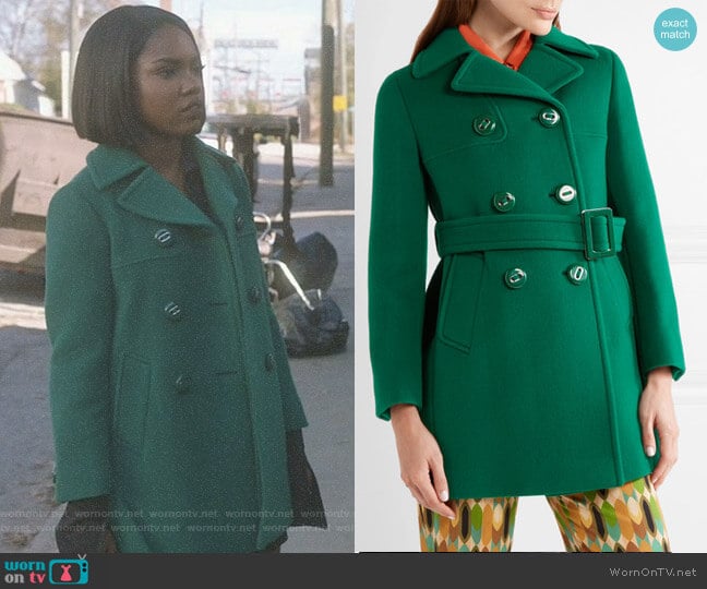 Double-Breasted Wool-Felt Peacoat by Prada worn by Alexandra Crane (Ryan Destiny) on Star