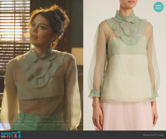 Ruffle-Trimmed Organza Top by Prada worn by Cristal Flores (Nathalie Kelley) on Dynasty