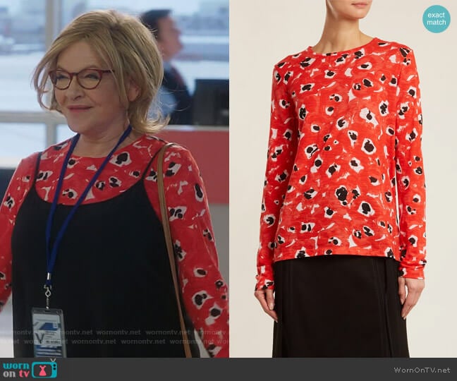 Floral Cotton Jersey Long Sleeve T-Shirt by Proenza Schouler worn by Joan Short (Dianne Wiest) on Life in Pieces