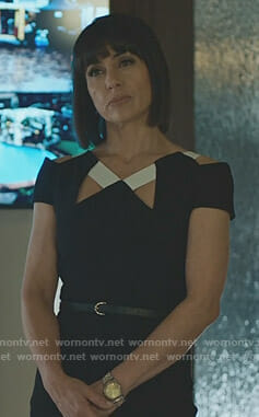 Quinn's black and white dress with cutouts on UnReal