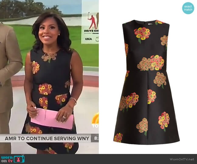 Floral-Brocade Mini Dress by RED Valentino worn by Sheinelle Jones on Today