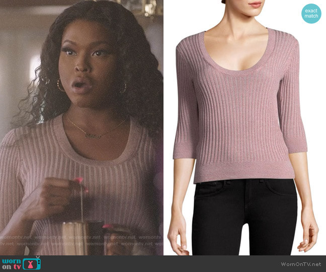 Scoopneck Fitted Metallic Ribbed Top by Rebecca Taylor worn by Cotton (Amiyah Scott) on Star