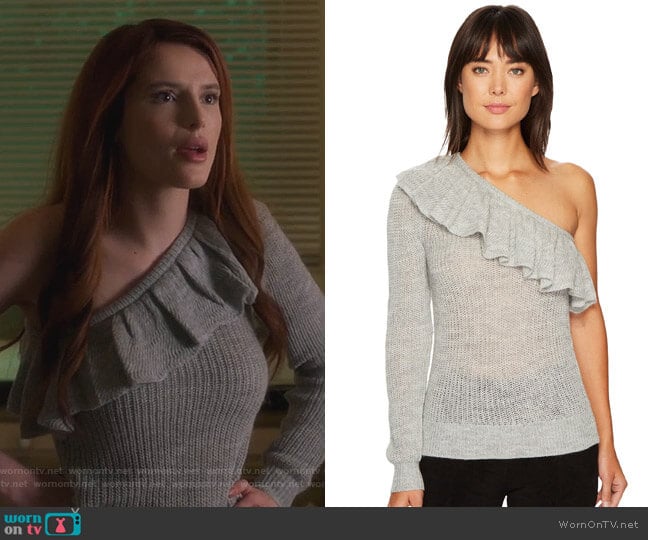 One Shoulder Ruffle Alpaca Pullover by Rebecca Taylor worn by Paige Townsen (Bella Thorne) on Famous in Love