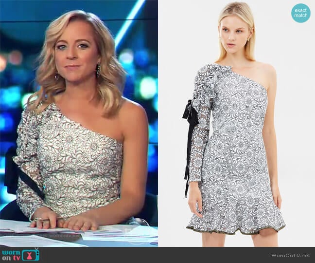 Sofia One Shoulder Dress by Rebecca Vallance worn by Carrie Bickmore on The Project