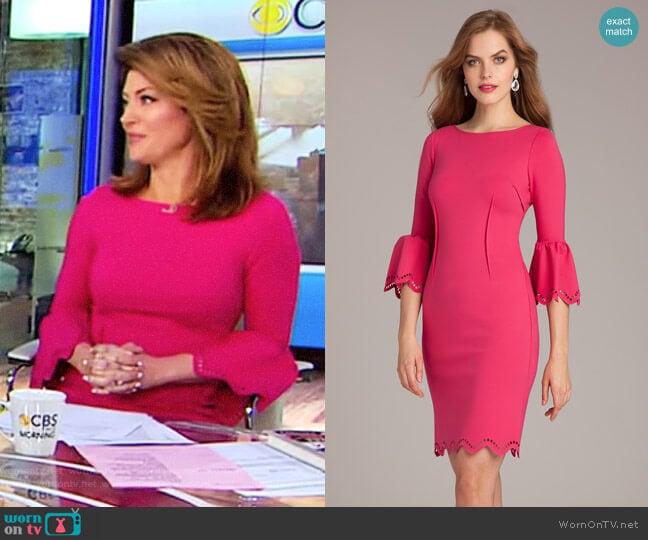 WornOnTV: Norah’s pink laser-cut bell sleeve dress on CBS This Morning