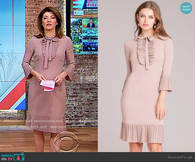 Tie-Neck Dress with Pleated Trim by Teri Jon worn by Norah O'Donnell on CBS Mornings