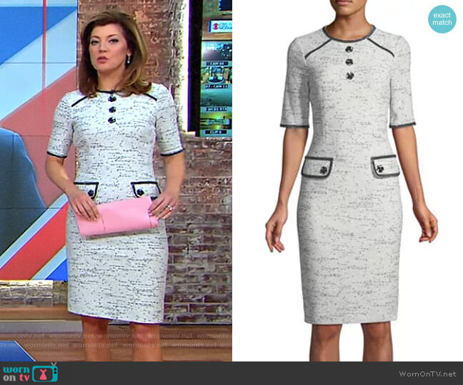 Tweed Stretch Boucle Knee-Length Dress by Rickie Freeman for Teri Jon worn by Norah O'Donnell on CBS Mornings