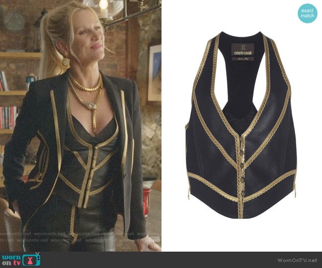 Cropped Vest by Roberto Cavalli worn by Alexis Carrington (Elaine Hendrix) on Dynasty