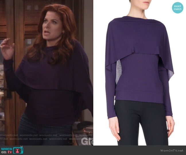 Bagnet Cowl-Neck Long-Sleeve Top by Roland Mouret worn by Grace Adler (Debra Messing) on Will and Grace