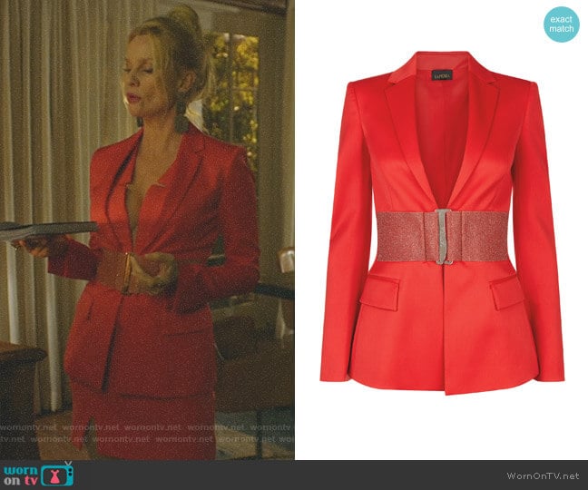 Rubine Virgin Wool Jacket with Swarovski Belt by La Perla worn by Alexis Carrington (Elaine Hendrix) on Dynasty