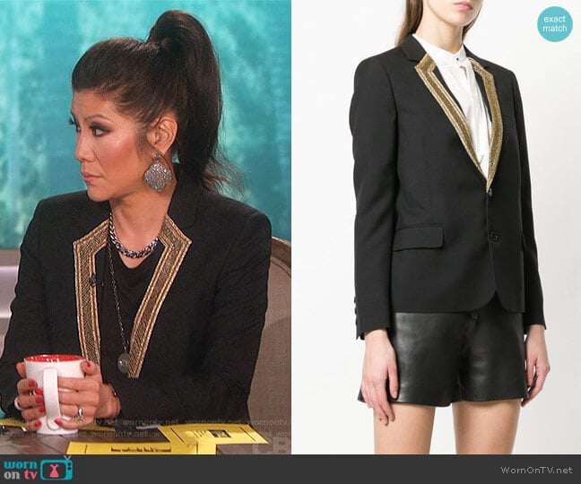 Embroidered-Lapel Blazer by Saint Laurent worn by Julie Chen on The Talk