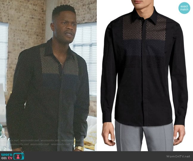 Honeycomb Cotton Button-Down Shirt by Salvatore Ferragamo worn by Jeff Colby (Sam Adegoke) on Dynasty