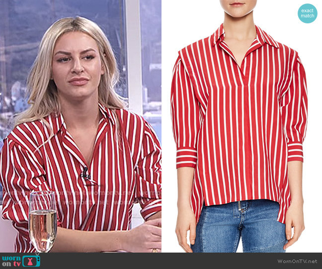 Cherie Striped Puff-Sleeve Top by Sandro worn by Morgan Stewart on E! News