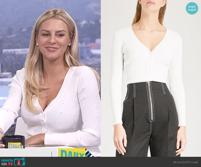 Floral-Detail Knitted Cardigan by Sandro worn by Morgan Stewart on E! News