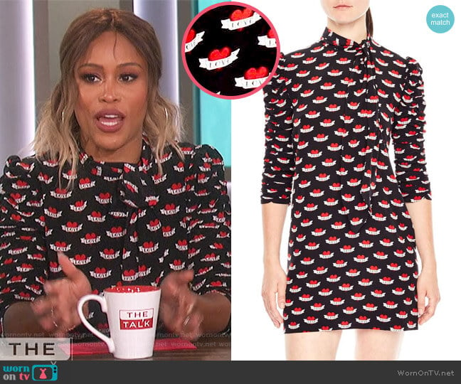 Ruched Sleeve Tattoo Print Dress by Sandro worn by Eve on The Talk