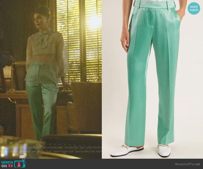 Tatum Satin Trousers by Sies Marjan worn by Cristal Flores (Nathalie Kelley) on Dynasty