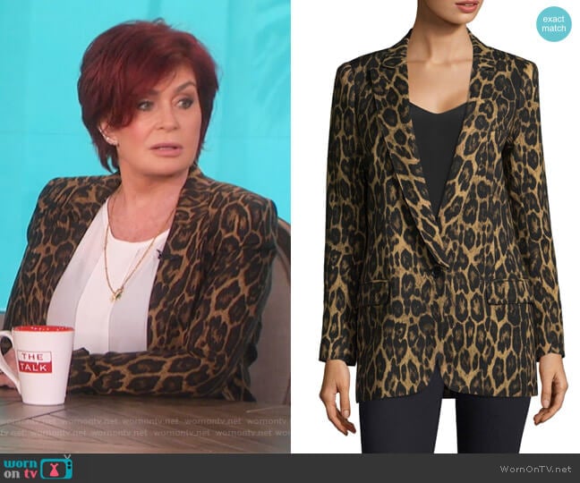 Leopard Print Notch Lapel Blazer by Smythe worn by Sharon Osbourne on The Talk