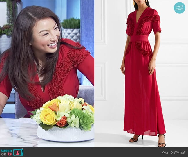 Isa ruffled chiffon dress by Staud worn by Jeannie Mai on The Real