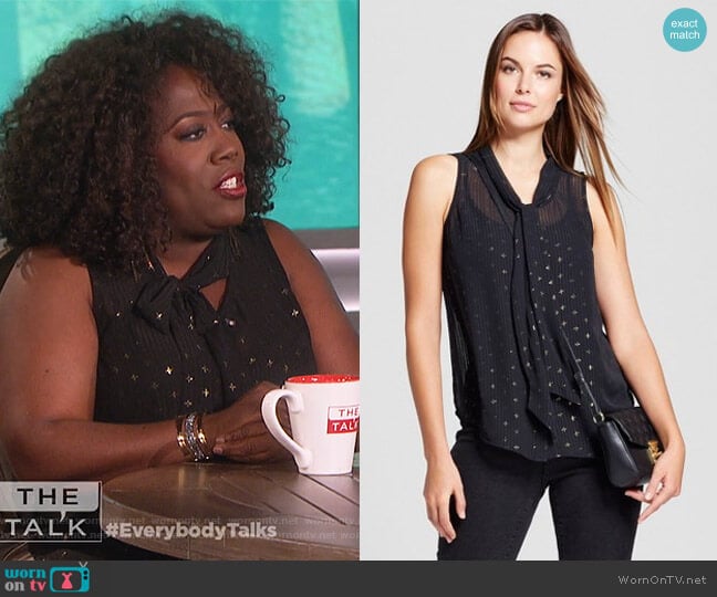 Printed Tie Neck Blouse by Target worn by Sheryl Underwood on The Talk