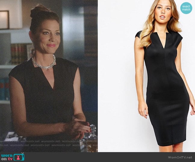 WornOnTV: Charlotte's black v-neck cap sleeve dress on Lucifer | Tricia  Helfer | Clothes and Wardrobe from TV