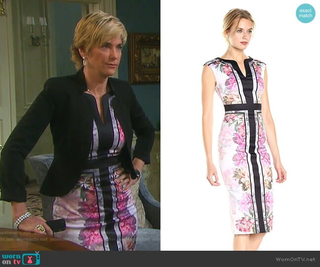 Shawnie Painted Posie Fitted Midi Dress by Ted Baker worn by Eve Donovan (Kassie DePaiva) on Days of our Lives